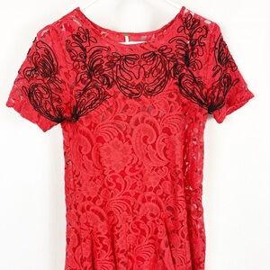 FREE PEOPLE Coral Red Lace Mini Dress